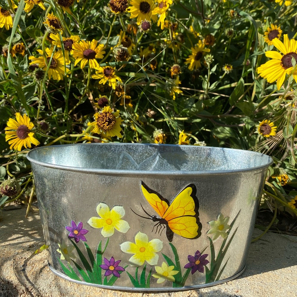 Hand painted Yellow Butterfly Garden Pot